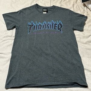 blue and purple thrasher shirt